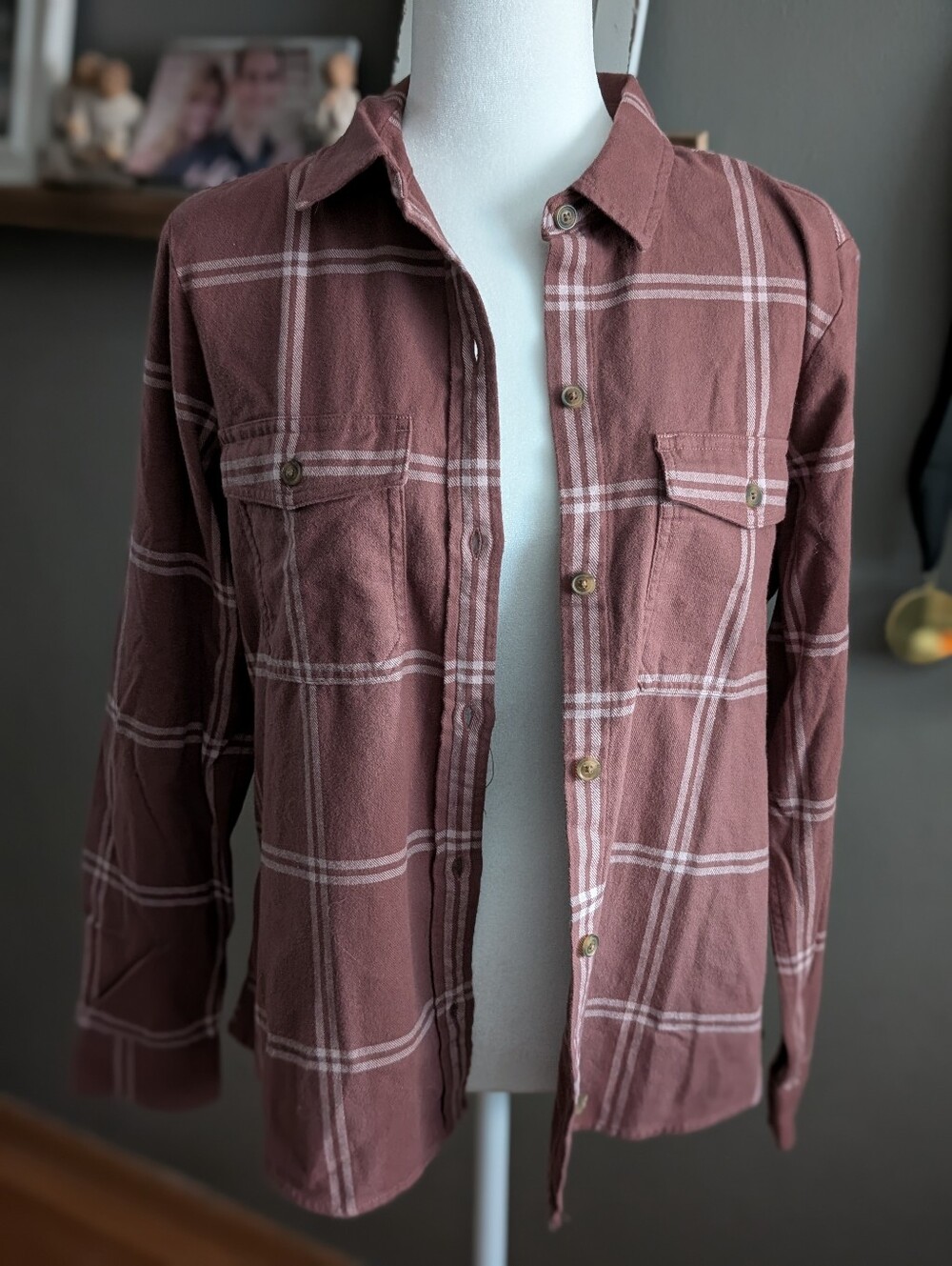 EDDIE BAUER Mauve Plaid Cotton Flannel Button Down Shirt Women Tall Medium